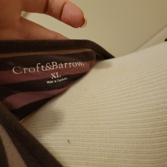 90s Croft & Barrow Striped Tweed Cotton Blend Snap Button Henley Top XL 3/4 Slee - Picture 8 of 8